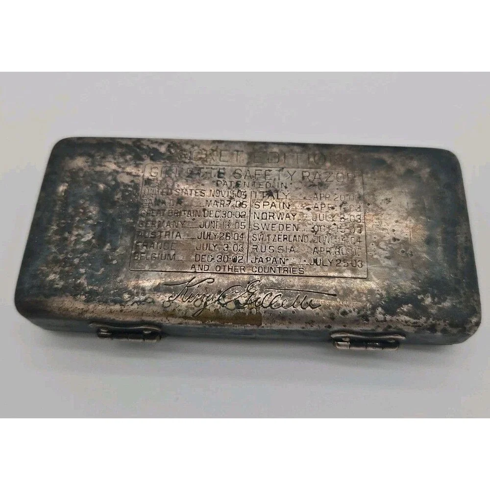 King Gillette Safety Razor Box Pocket Edition Case Only Tarnished